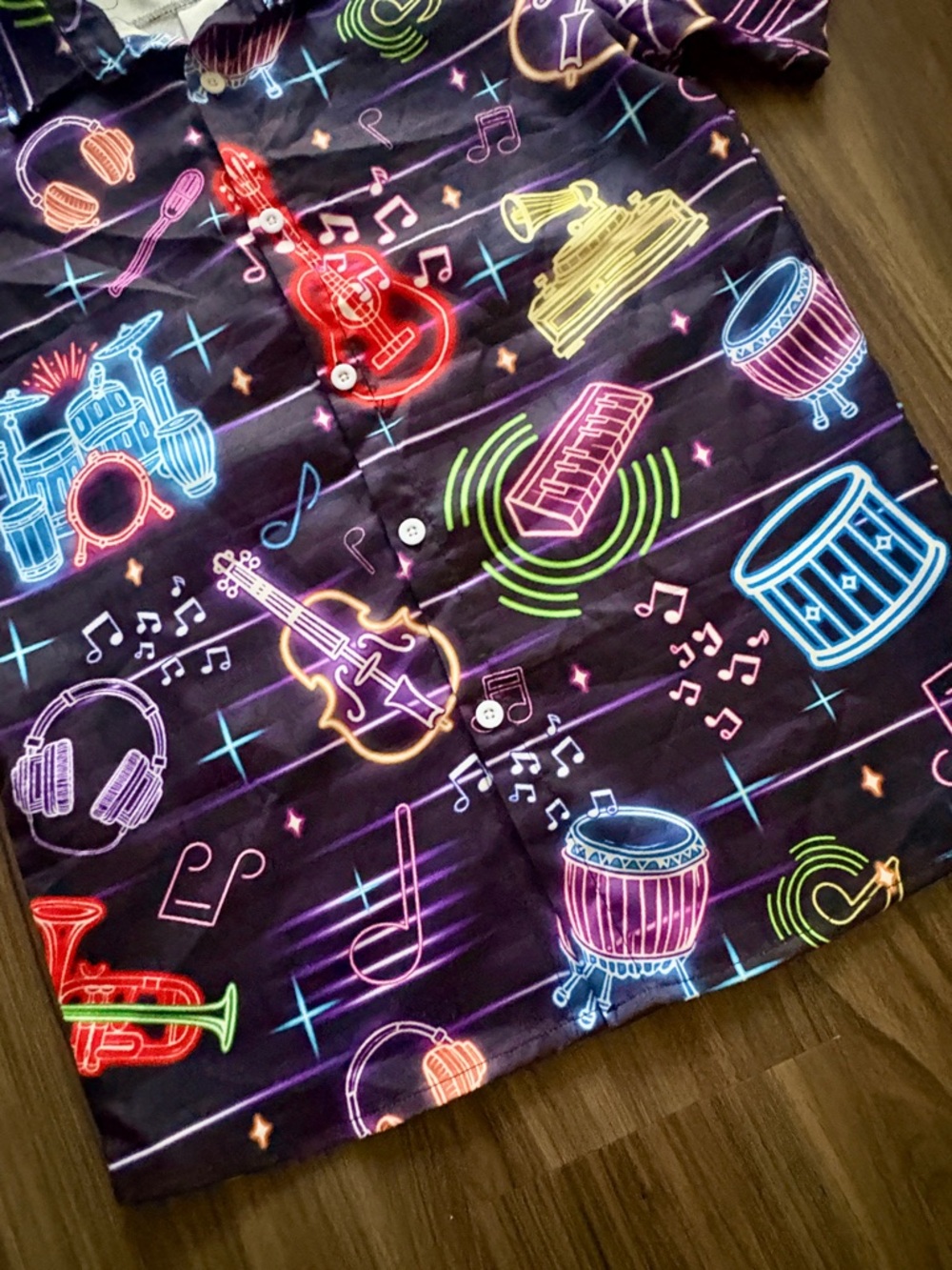 Neon Musical Instruments Button Down Party Short - Picture 5 of 10